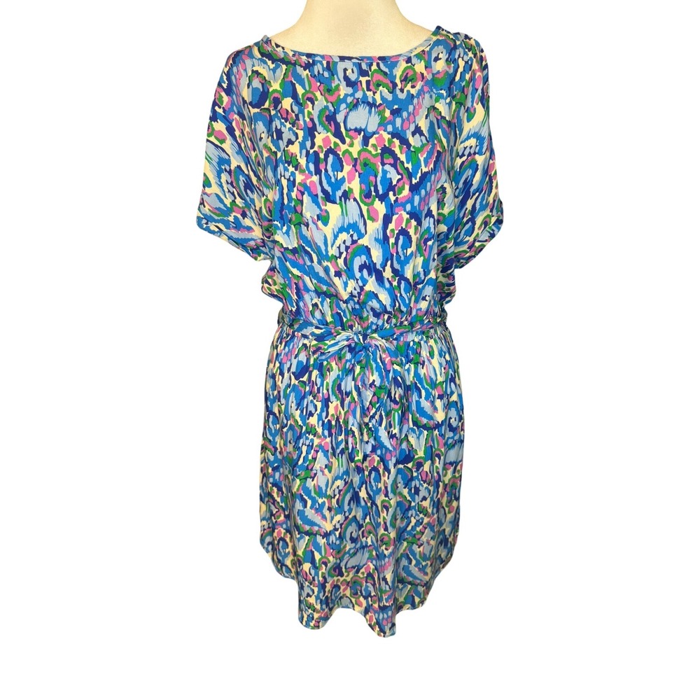 Cupshe Womens Blue Pink‎ Abstract Ikat Print Mini Dress Short Sleeve Small NEW